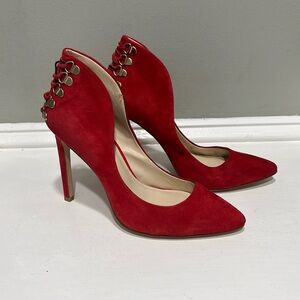 BCBGeneration Red Suede LaceUp Stilletos-size 8.5